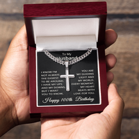 Load image into Gallery viewer, 100th Birthday Gifts for Husband – To My Husband Cross Necklace – Men’s Stainless Steel Cuban Link Chain
