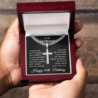 Load image into Gallery viewer, 90th Birthday Gifts for Husband – To My Husband Cross Necklace – Men’s Stainless Steel Cuban Link Chain
