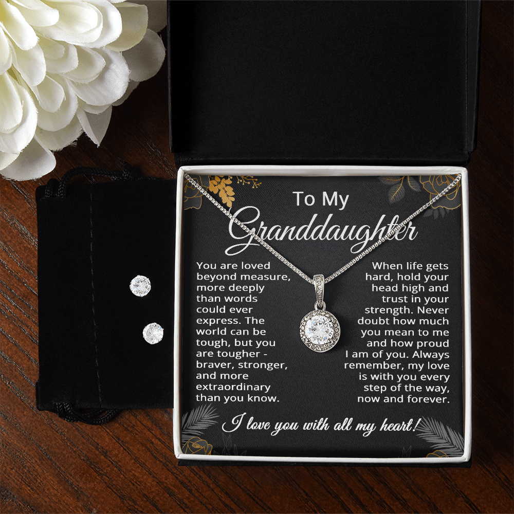 Granddaughter Necklace Set with Earrings Granddaughter Gifts from Grandma Graduation Gifts Birthday Wedding Christmas Keepsake from Grandpa Grandparents