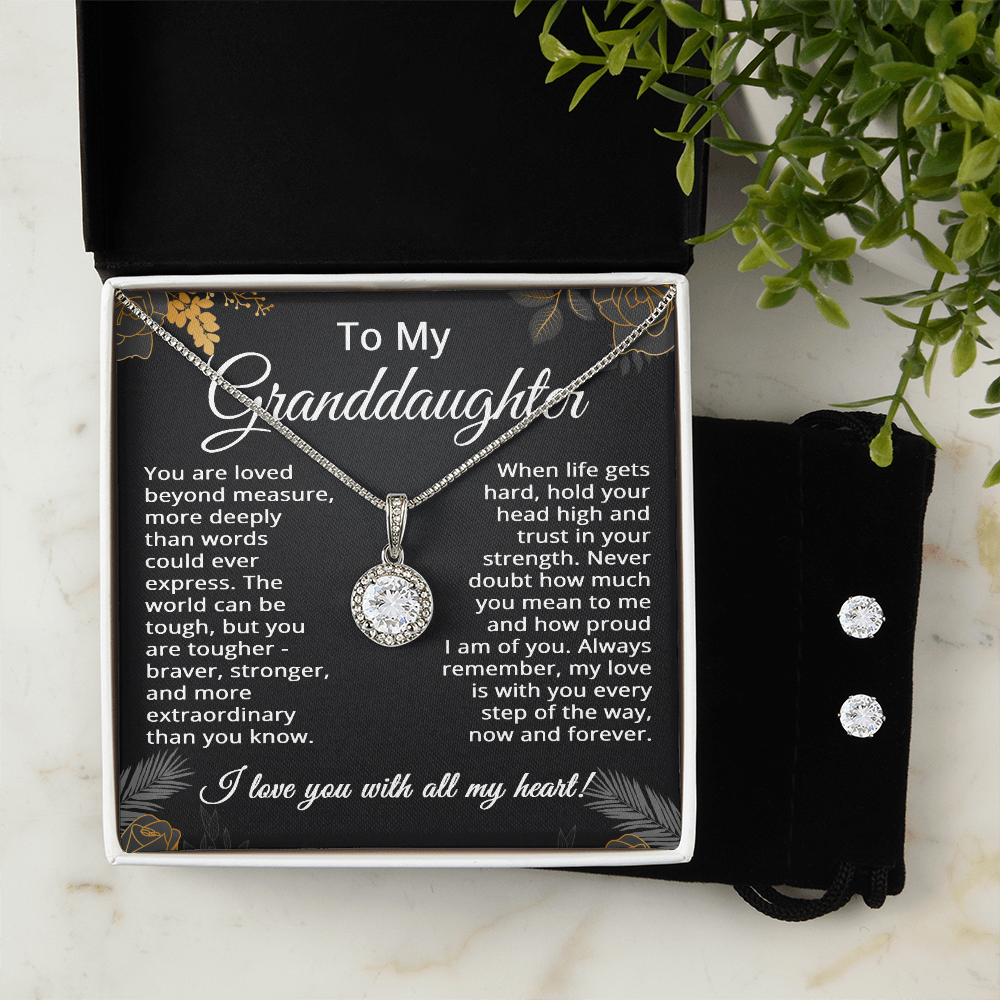 Granddaughter Necklace Set with Earrings Granddaughter Gifts from Grandma Graduation Gifts Birthday Wedding Christmas Keepsake from Grandpa Grandparents