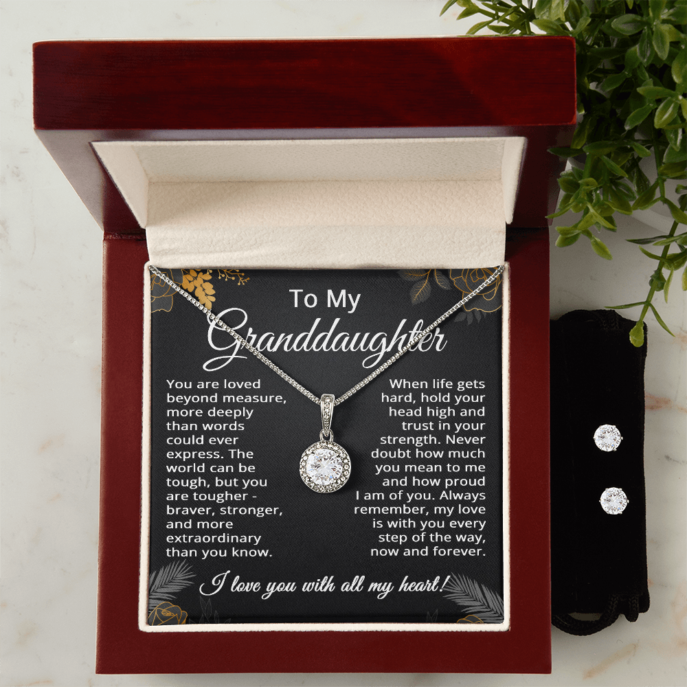 Granddaughter Necklace Set with Earrings Granddaughter Gifts from Grandma Graduation Gifts Birthday Wedding Christmas Keepsake from Grandpa Grandparents
