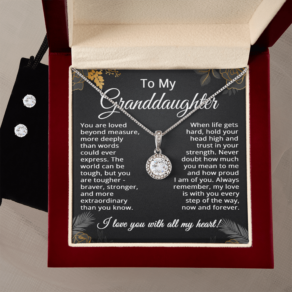 Granddaughter Necklace Set with Earrings Granddaughter Gifts from Grandma Graduation Gifts Birthday Wedding Christmas Keepsake from Grandpa Grandparents