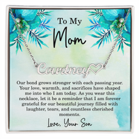 Load image into Gallery viewer, Personalized Name Necklace for Mom from Son – Custom Heart Name Necklace with Message Card, Made in USA
