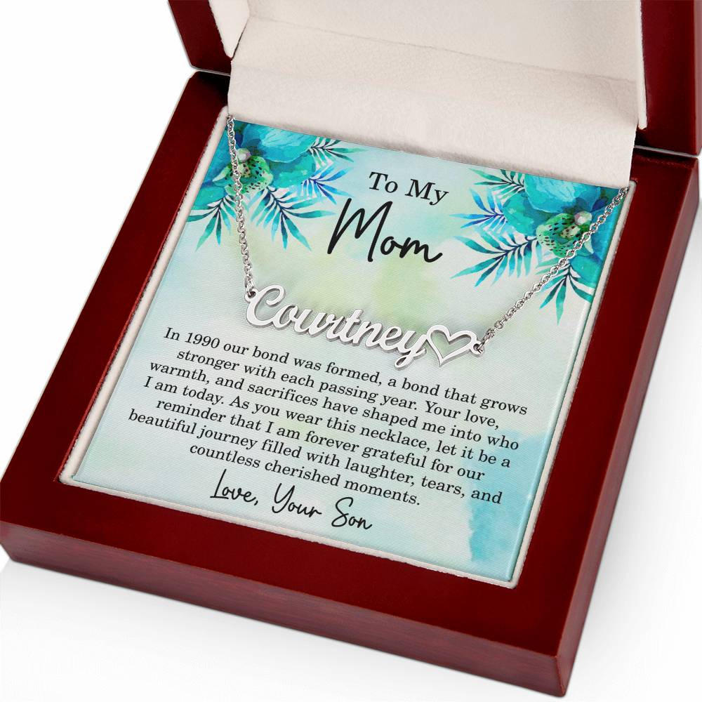 Personalized Name Necklace for Mom from Son – Custom Name and Birth Year Heart Necklace, Made in USA