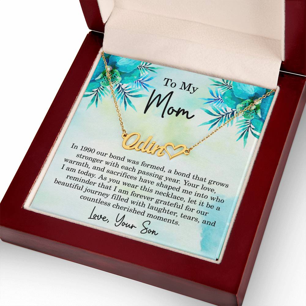 Personalized Name Necklace for Mom from Son – Custom Name and Birth Year Heart Necklace, Made in USA