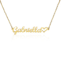 Load image into Gallery viewer, Personalized Name Necklace for Daughter in gold over stainless steel with custom heart design
