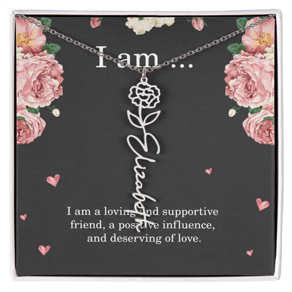 Personalized Birth Flower Necklace for Friend with Custom Name – Best Friend Birthday Gift Jewelry