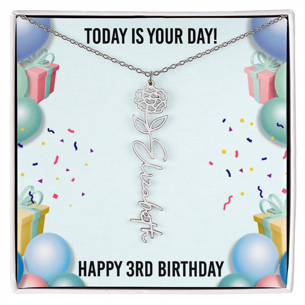 3rd Birthday Necklace for Women, Personalized Birth Flower Necklace, Birth Flower Name Necklace, Personalized Birthday Gifts for Best Friend