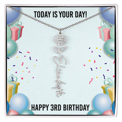 3rd Birthday Necklace for Women, Personalized Birth Flower Necklace, Birth Flower Name Necklace, Personalized Birthday Gifts for Best Friend