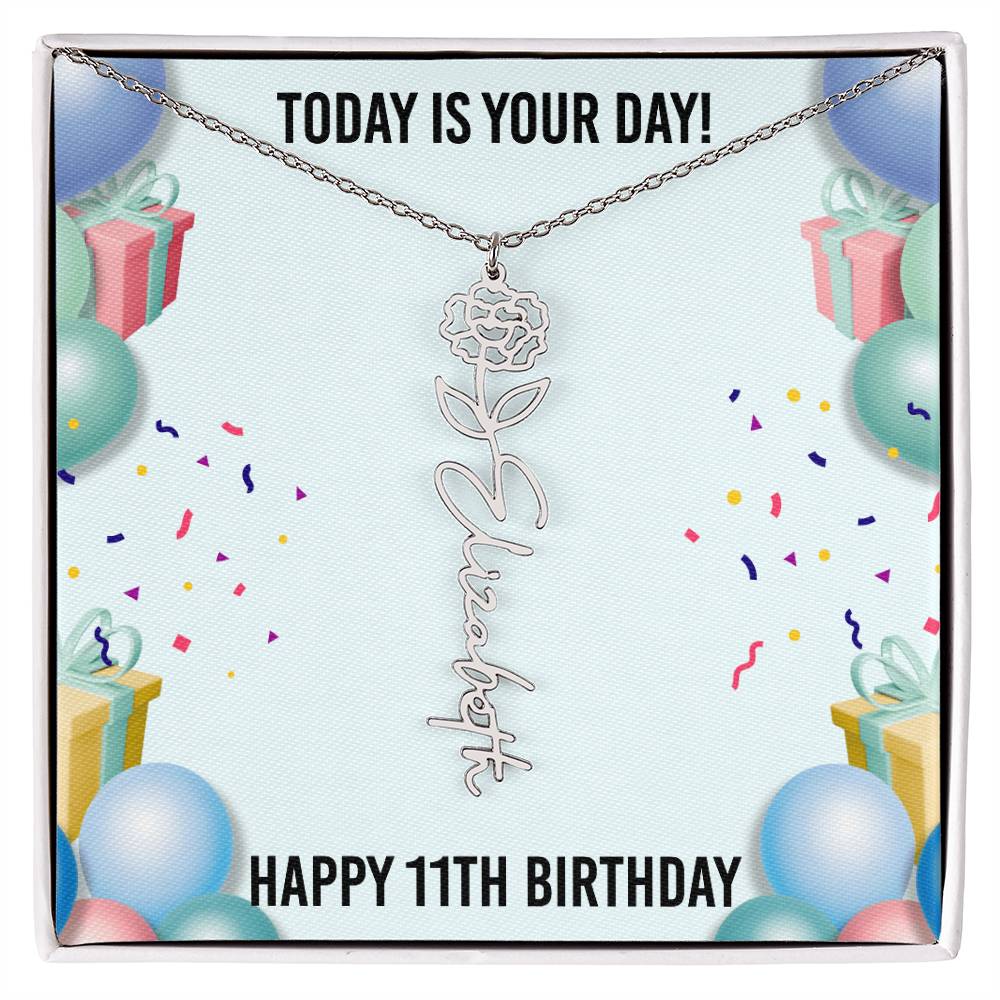11th Birthday Necklace for Women, Personalized Birth Flower Necklace, Birth Flower Name Necklace, Personalized Birthday Gifts for Best Friend