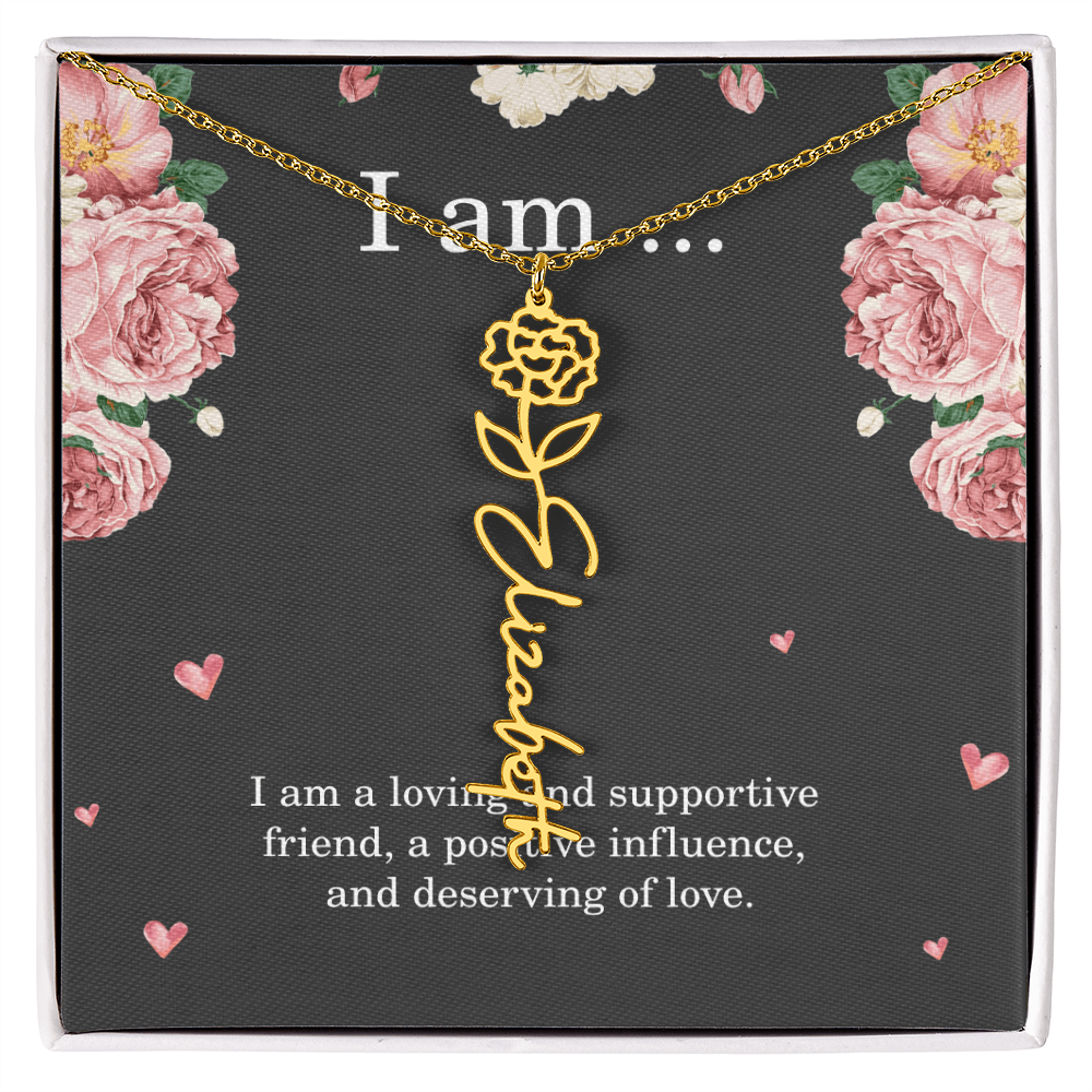 Personalized Birth Flower Necklace for Friend with Custom Name – Best Friend Birthday Gift Jewelry