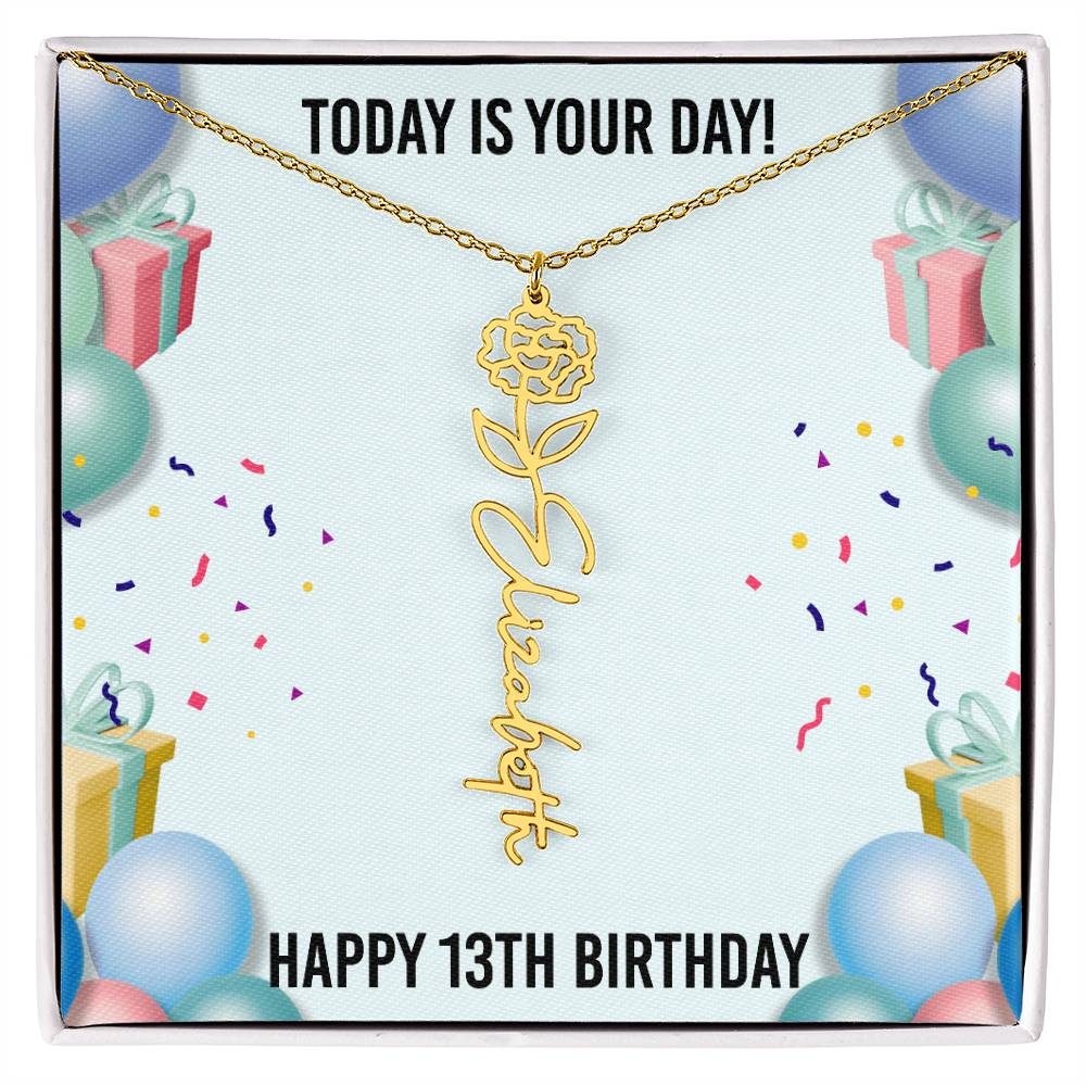 13th Birthday Necklace for Women, Personalized Birth Flower Necklace, Birth Flower Name Necklace, Personalized Birthday Gifts for Best Friend