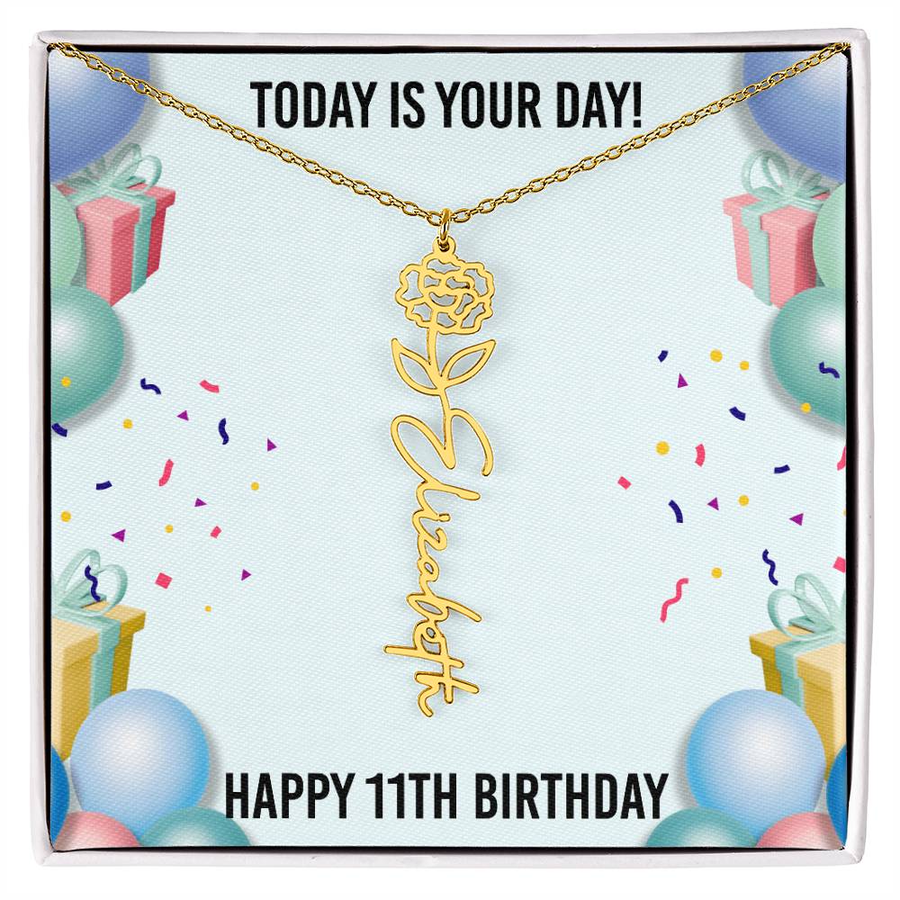 11th Birthday Necklace for Women, Personalized Birth Flower Necklace, Birth Flower Name Necklace, Personalized Birthday Gifts for Best Friend