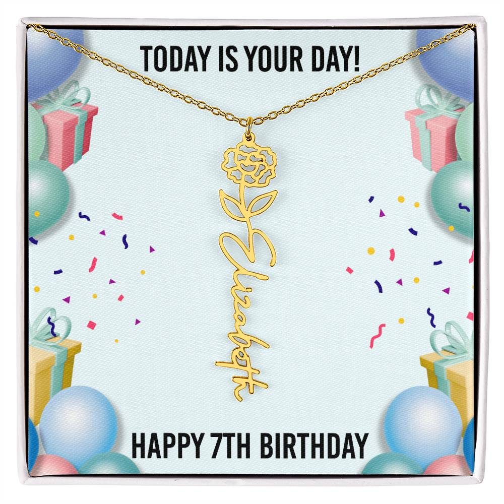 7th Birthday Necklace for Women, Personalized Birth Flower Necklace, Birth Flower Name Necklace, Personalized Birthday Gifts for Best Friend