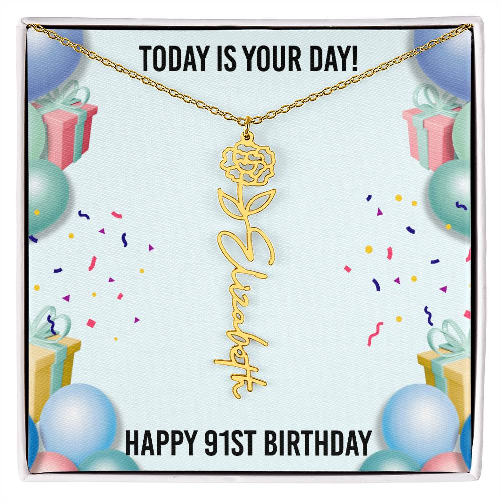 91st Birthday Necklace for Women, Personalized Birth Flower Necklace, Birth Flower Name Necklace, Personalized Birthday Gifts for Best Friend