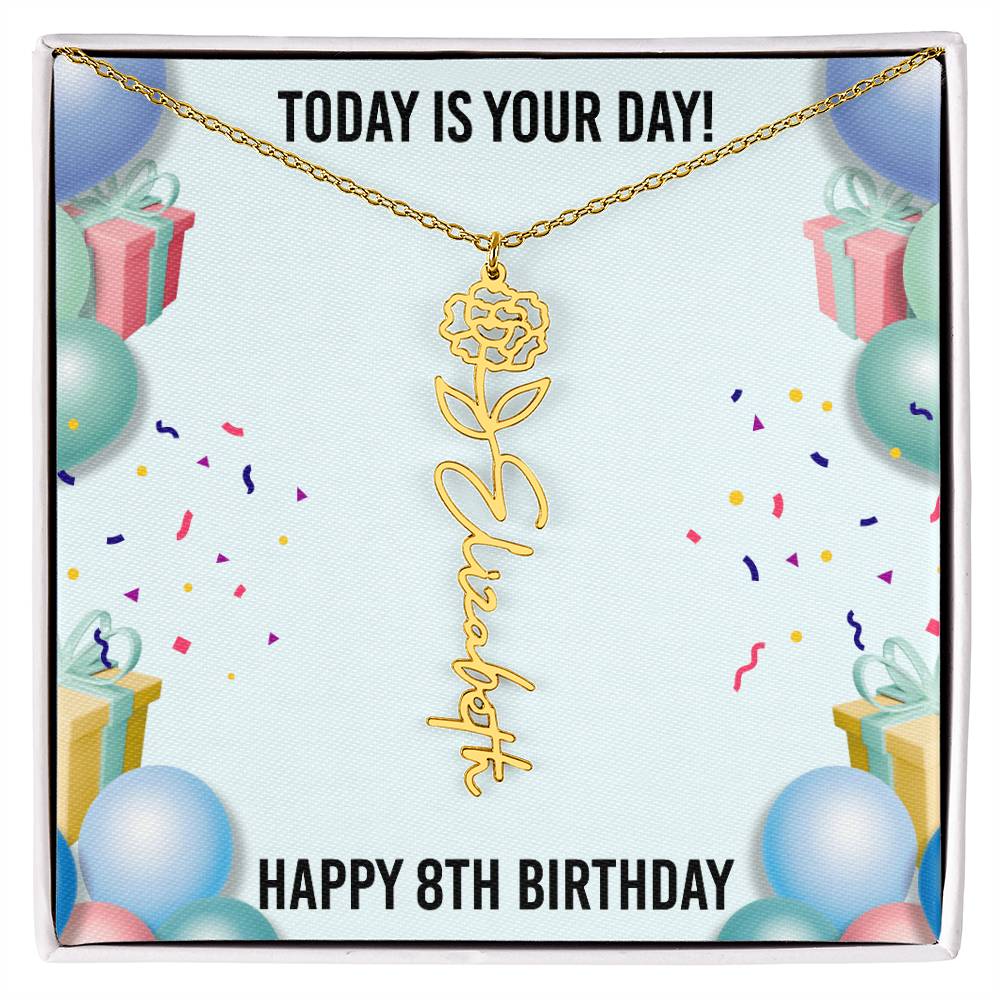 8th Birthday Necklace for Women, Personalized Birth Flower Necklace, Birth Flower Name Necklace, Personalized Birthday Gifts for Best Friend
