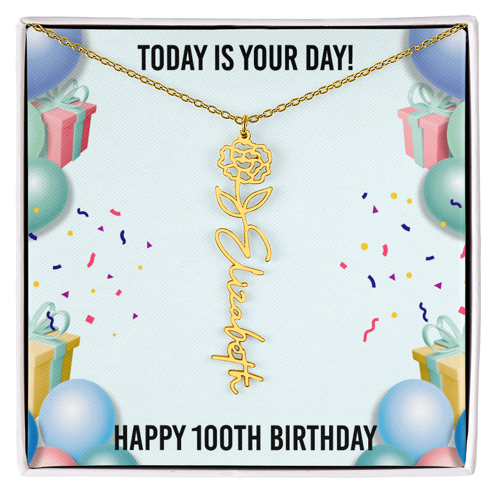 100th Birthday Necklace for Women, Personalized Birth Flower Necklace, Birth Flower Name Necklace, Personalized Birthday Gifts for Best Friend
