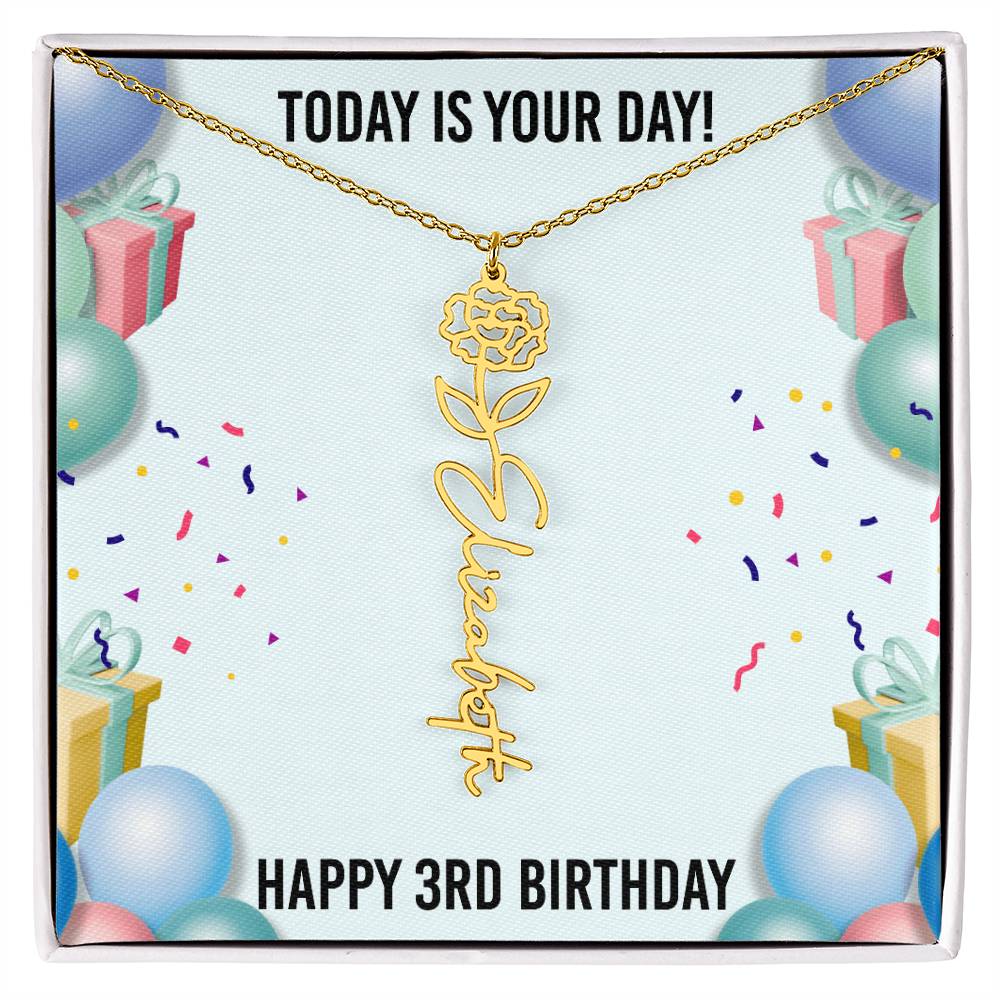 3rd Birthday Necklace for Women, Personalized Birth Flower Necklace, Birth Flower Name Necklace, Personalized Birthday Gifts for Best Friend