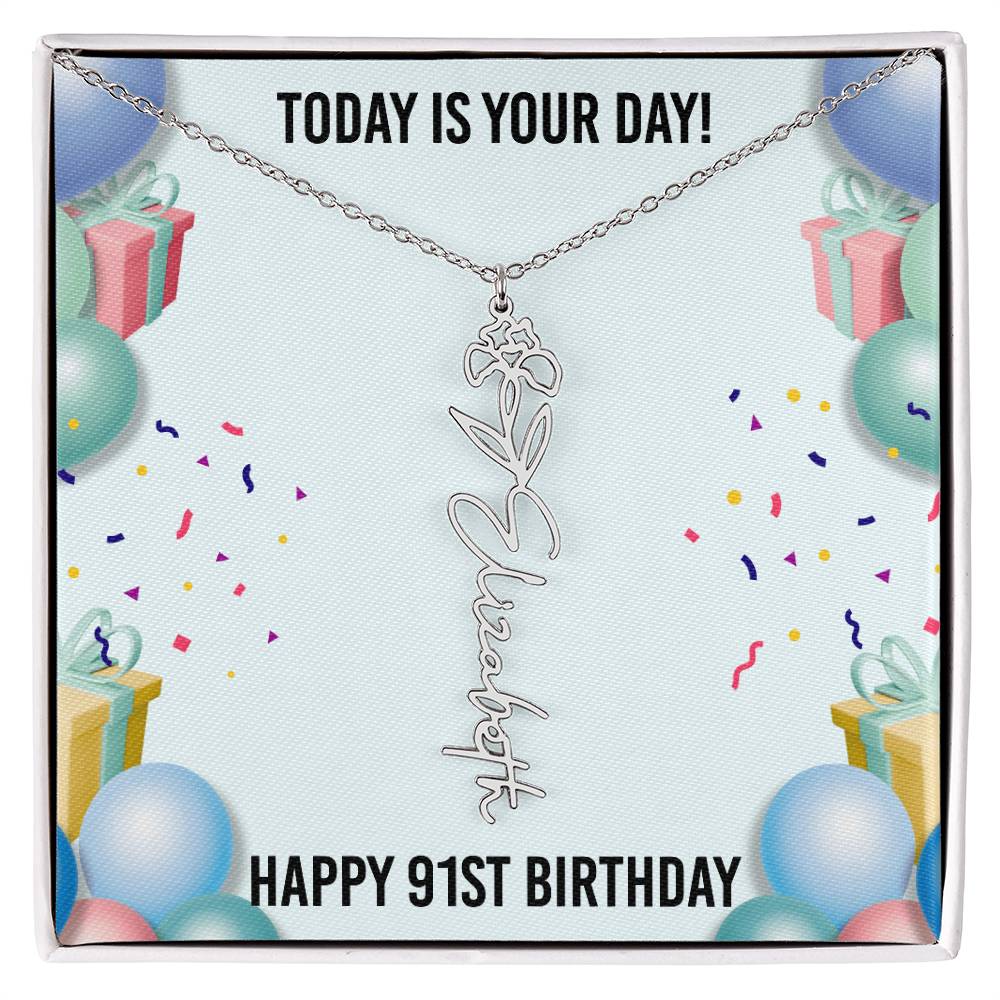 91st Birthday Necklace for Women, Personalized Birth Flower Necklace, Birth Flower Name Necklace, Personalized Birthday Gifts for Best Friend