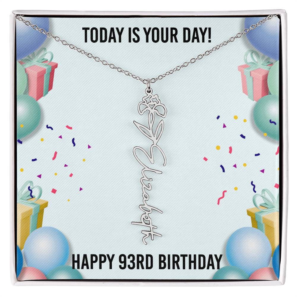 93rd Birthday Necklace for Women, Personalized Birth Flower Necklace, Birth Flower Name Necklace, Personalized Birthday Gifts for Best Friend