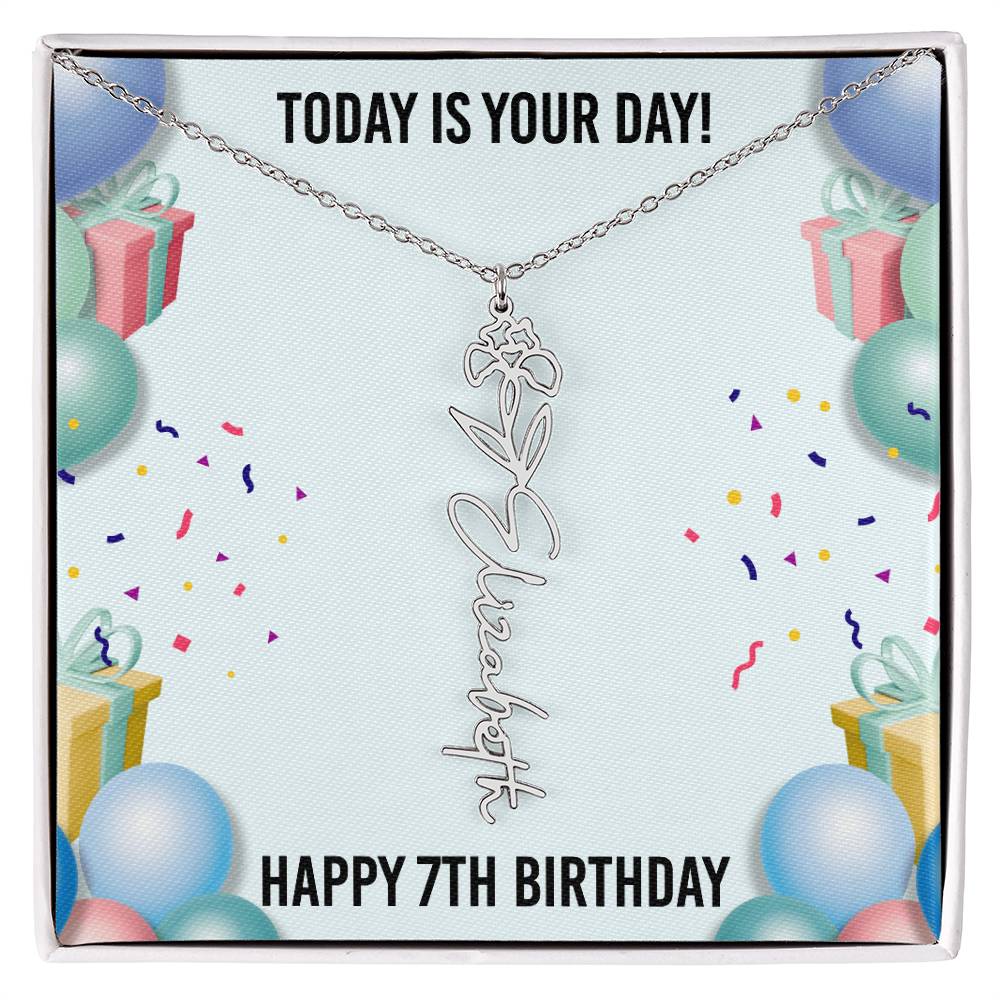 7th Birthday Necklace for Women, Personalized Birth Flower Necklace, Birth Flower Name Necklace, Personalized Birthday Gifts for Best Friend