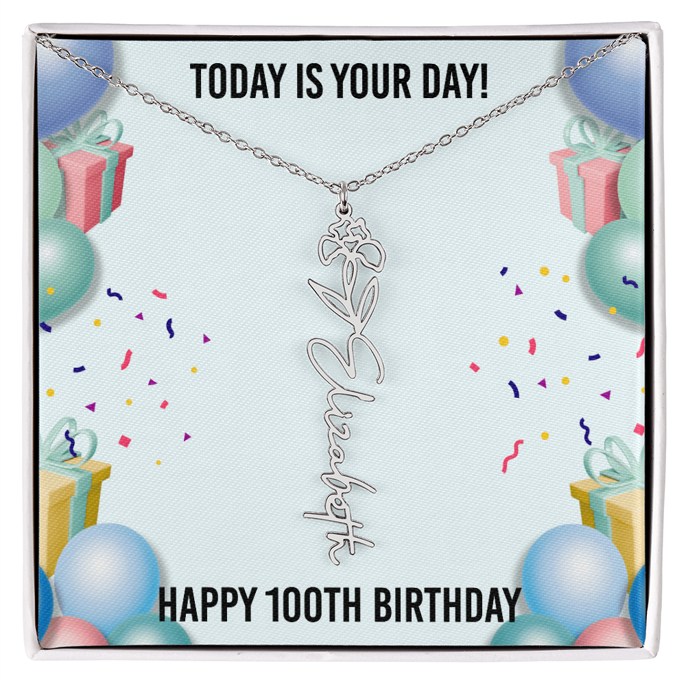 100th Birthday Necklace for Women, Personalized Birth Flower Necklace, Birth Flower Name Necklace, Personalized Birthday Gifts for Best Friend