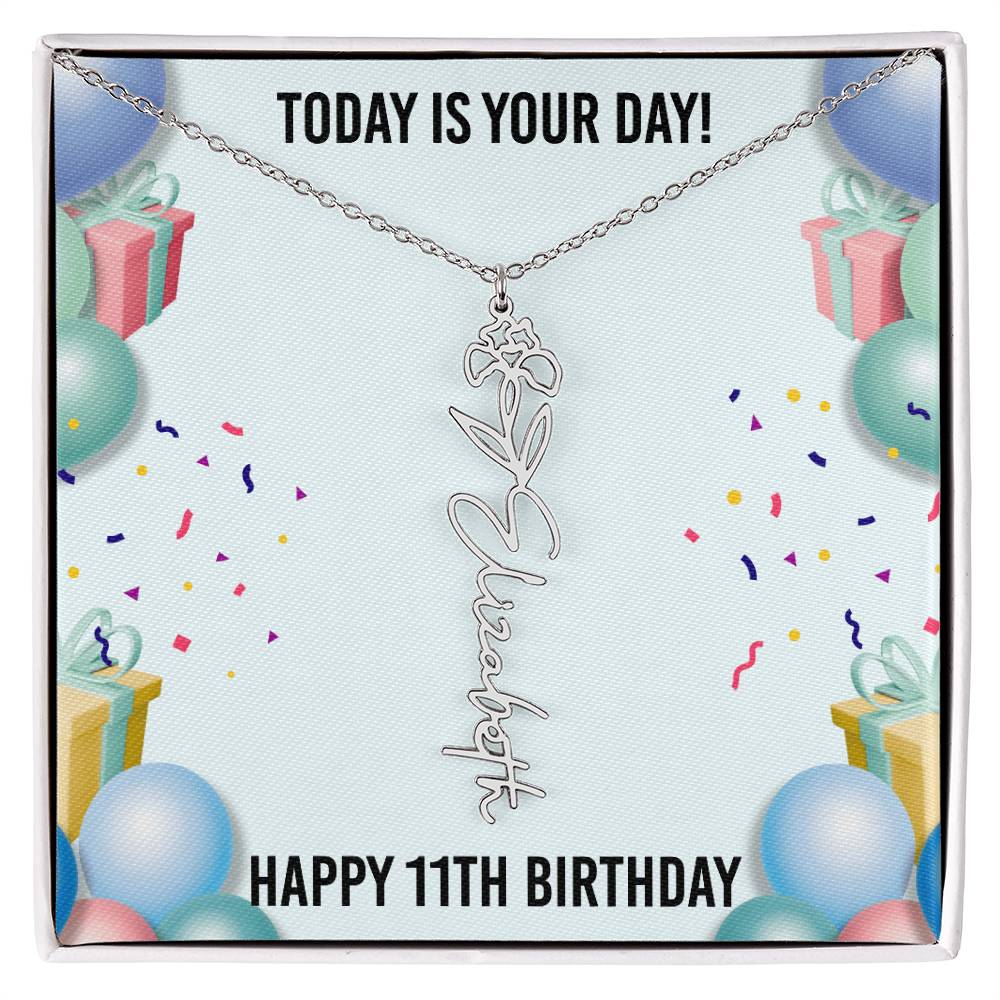 11th Birthday Necklace for Women, Personalized Birth Flower Necklace, Birth Flower Name Necklace, Personalized Birthday Gifts for Best Friend