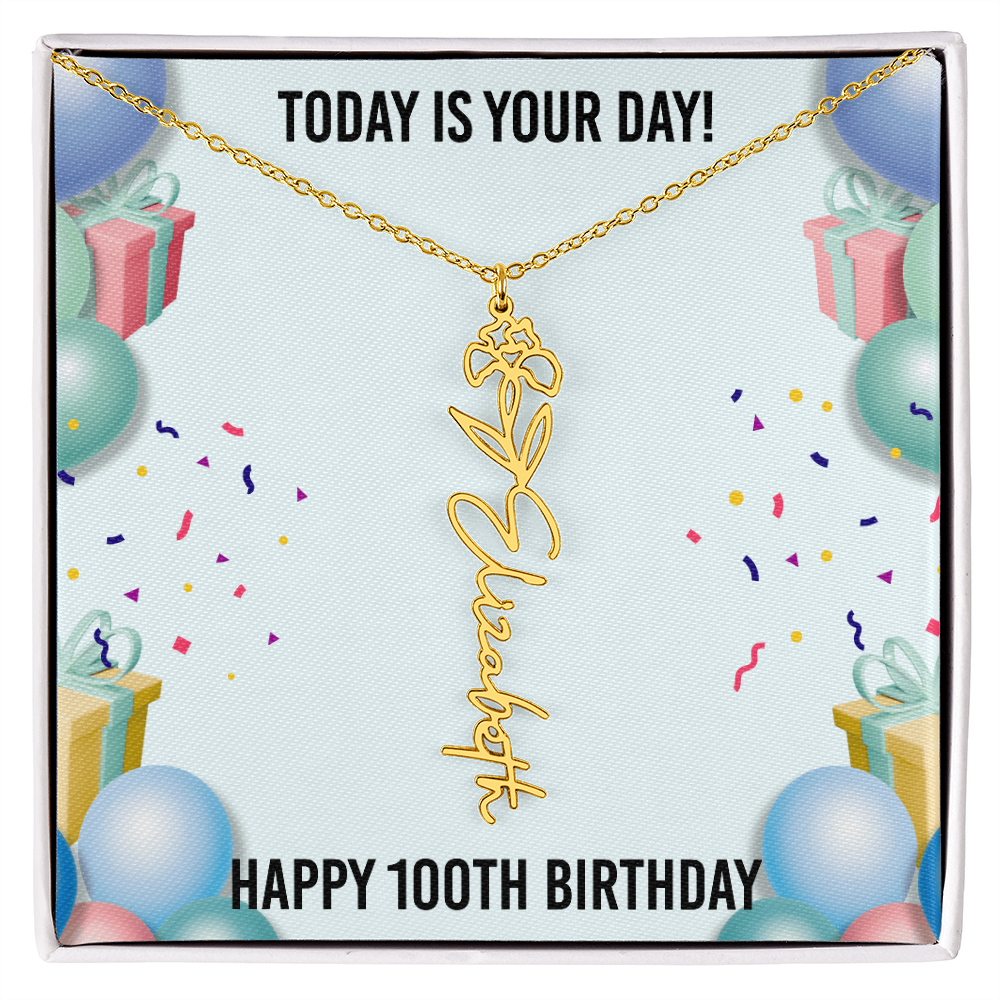 100th Birthday Necklace for Women, Personalized Birth Flower Necklace, Birth Flower Name Necklace, Personalized Birthday Gifts for Best Friend