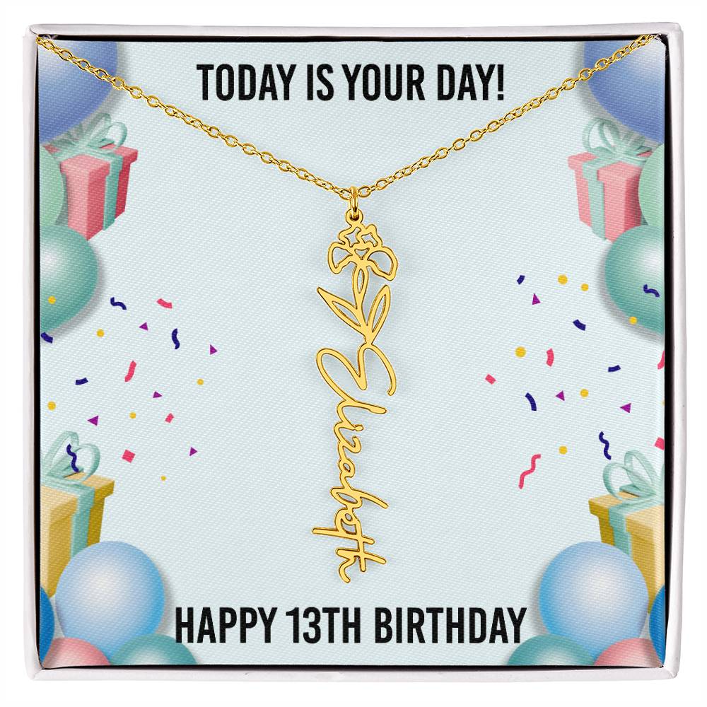13th Birthday Necklace for Women, Personalized Birth Flower Necklace, Birth Flower Name Necklace, Personalized Birthday Gifts for Best Friend