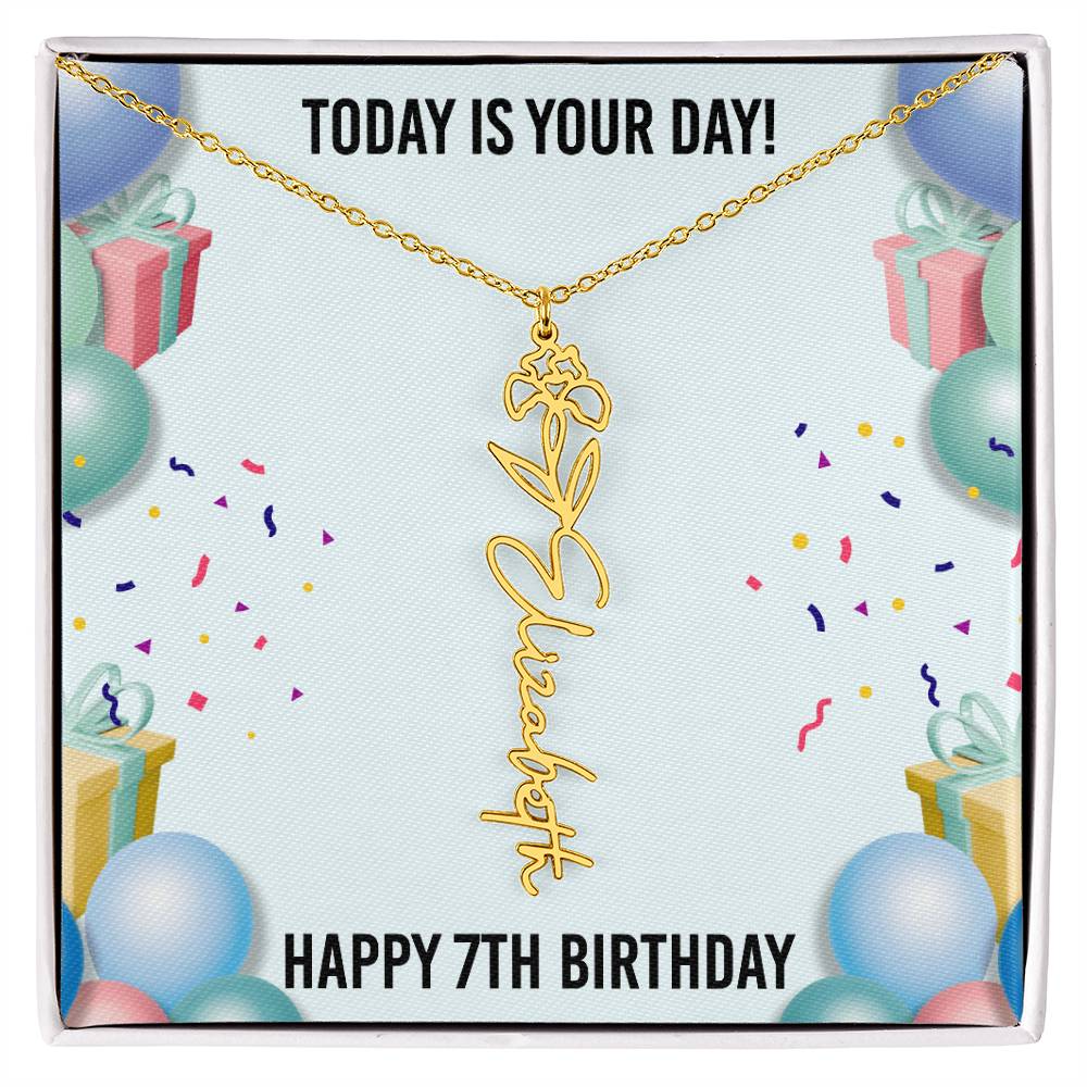7th Birthday Necklace for Women, Personalized Birth Flower Necklace, Birth Flower Name Necklace, Personalized Birthday Gifts for Best Friend