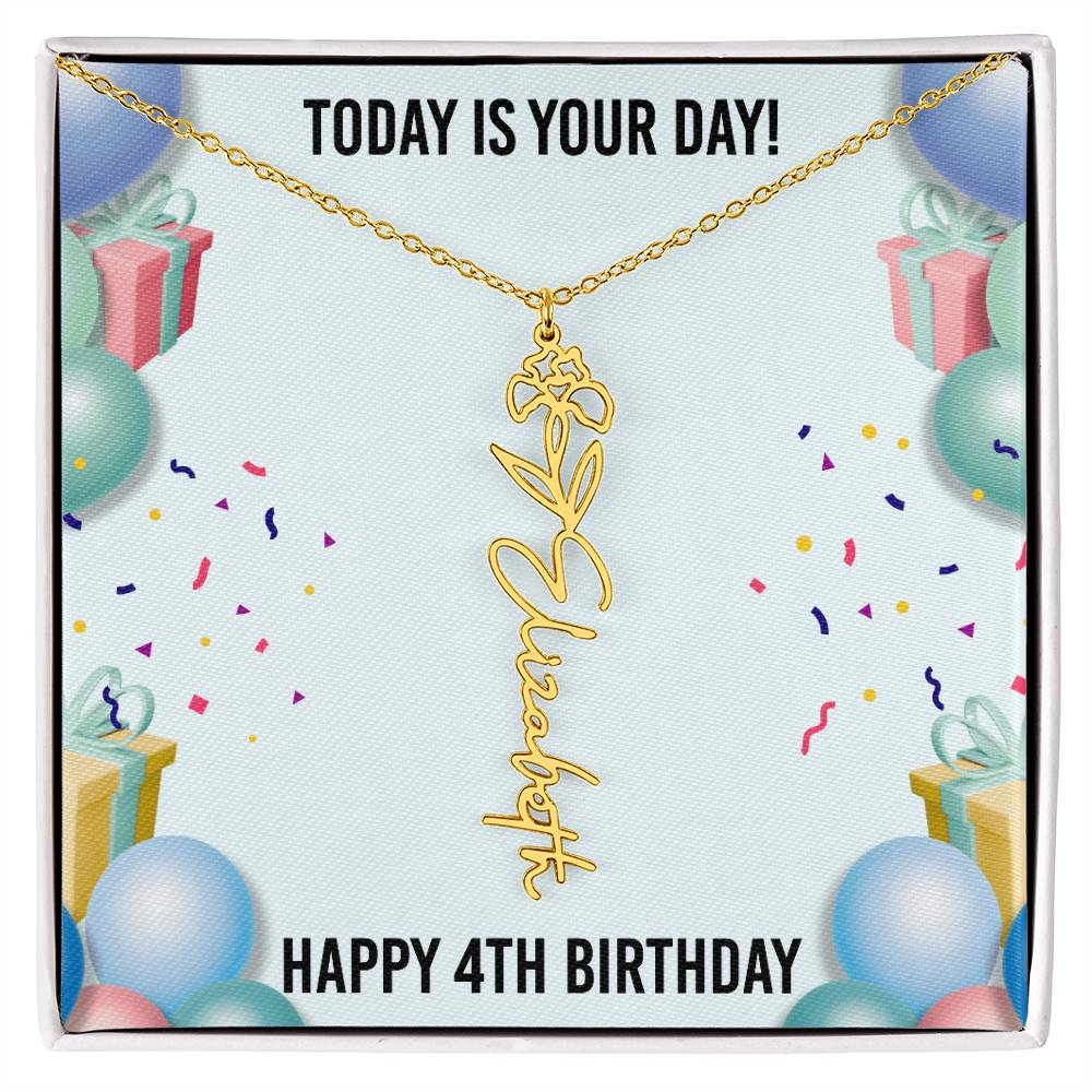 4th Birthday Necklace for Women, Personalized Birth Flower Necklace, Birth Flower Name Necklace, Personalized Birthday Gifts for Best Friend