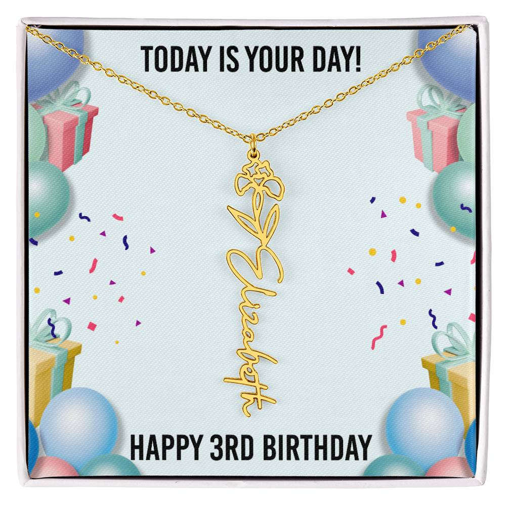 3rd Birthday Necklace for Women, Personalized Birth Flower Necklace, Birth Flower Name Necklace, Personalized Birthday Gifts for Best Friend