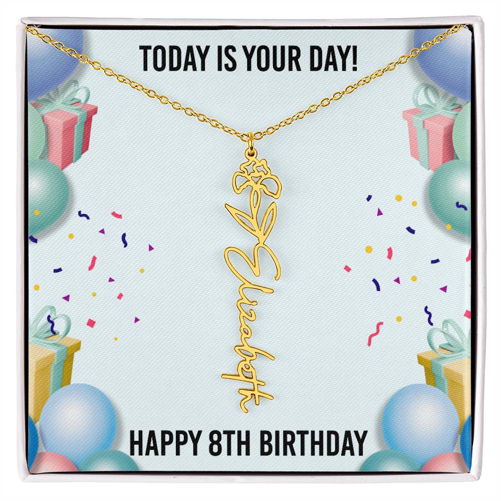 8th Birthday Necklace for Women, Personalized Birth Flower Necklace, Birth Flower Name Necklace, Personalized Birthday Gifts for Best Friend