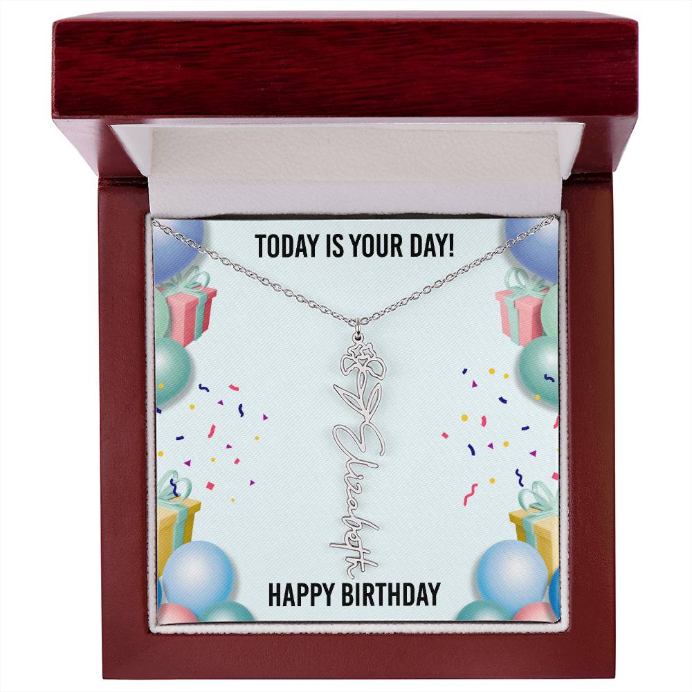 Happy Birthday Necklace for Women, Personalized Birth Flower Necklace, Birth Flower Name Necklace, Personalized Birthday Gifts for Best Friend