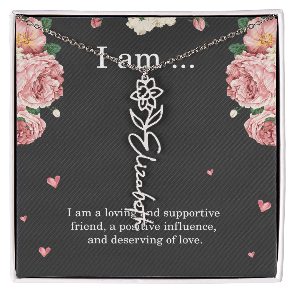 Personalized Birth Flower Necklace for Friend with Custom Name – Best Friend Birthday Gift Jewelry