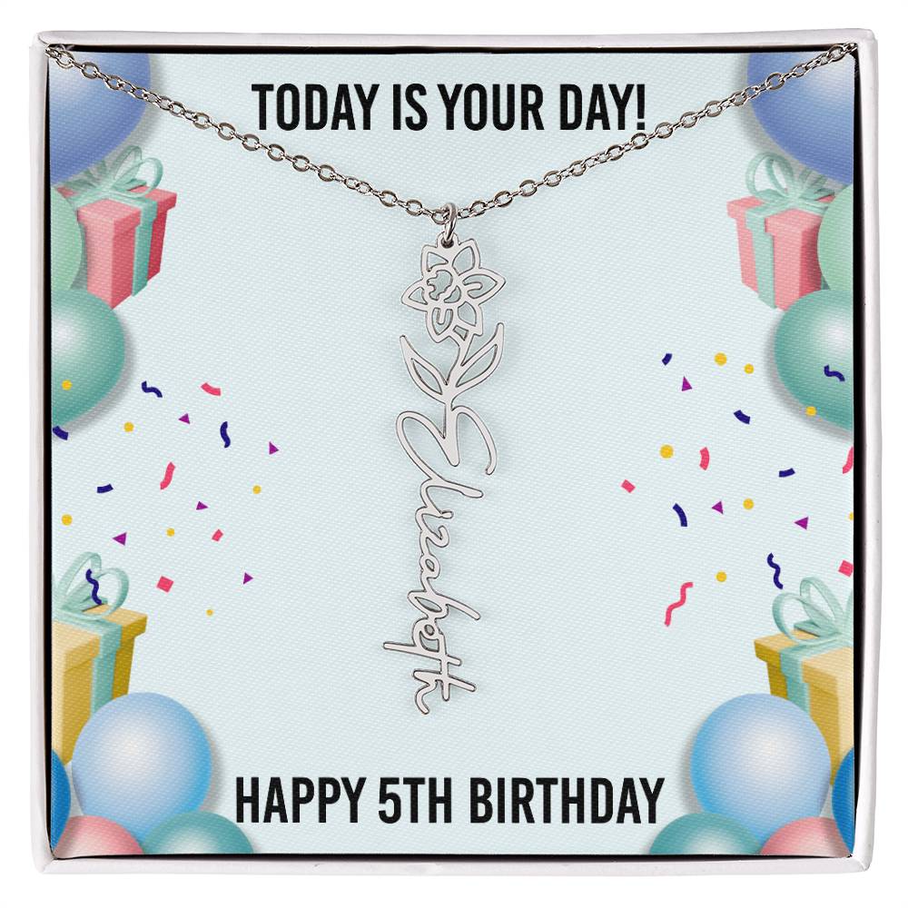 5th Birthday Necklace for Women, Personalized Birth Flower Necklace, Birth Flower Name Necklace, Personalized Birthday Gifts for Best Friend