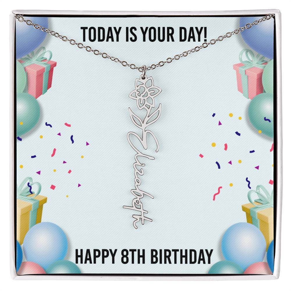 8th Birthday Necklace for Women, Personalized Birth Flower Necklace, Birth Flower Name Necklace, Personalized Birthday Gifts for Best Friend