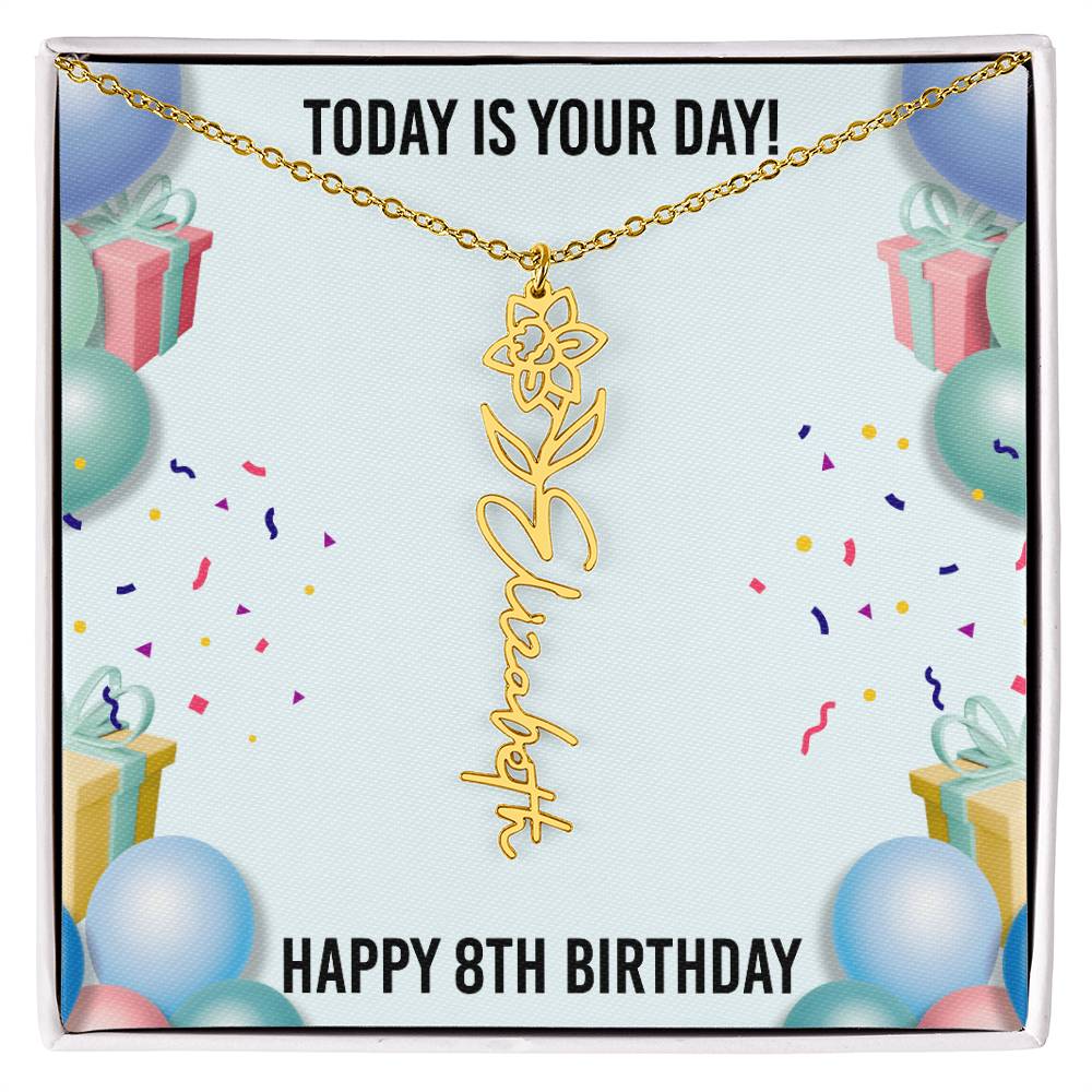 8th Birthday Necklace for Women, Personalized Birth Flower Necklace, Birth Flower Name Necklace, Personalized Birthday Gifts for Best Friend