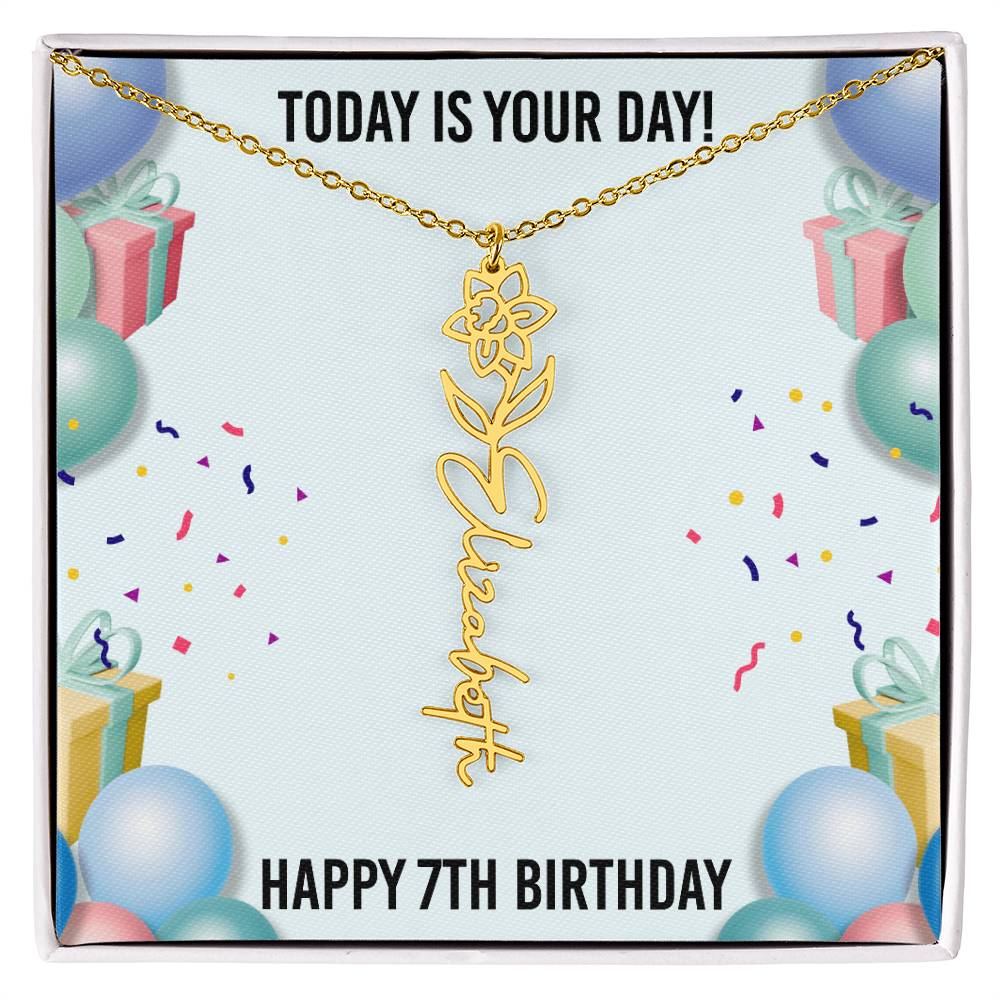 7th Birthday Necklace for Women, Personalized Birth Flower Necklace, Birth Flower Name Necklace, Personalized Birthday Gifts for Best Friend