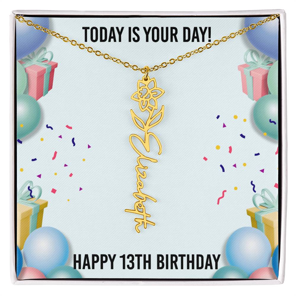 13th Birthday Necklace for Women, Personalized Birth Flower Necklace, Birth Flower Name Necklace, Personalized Birthday Gifts for Best Friend