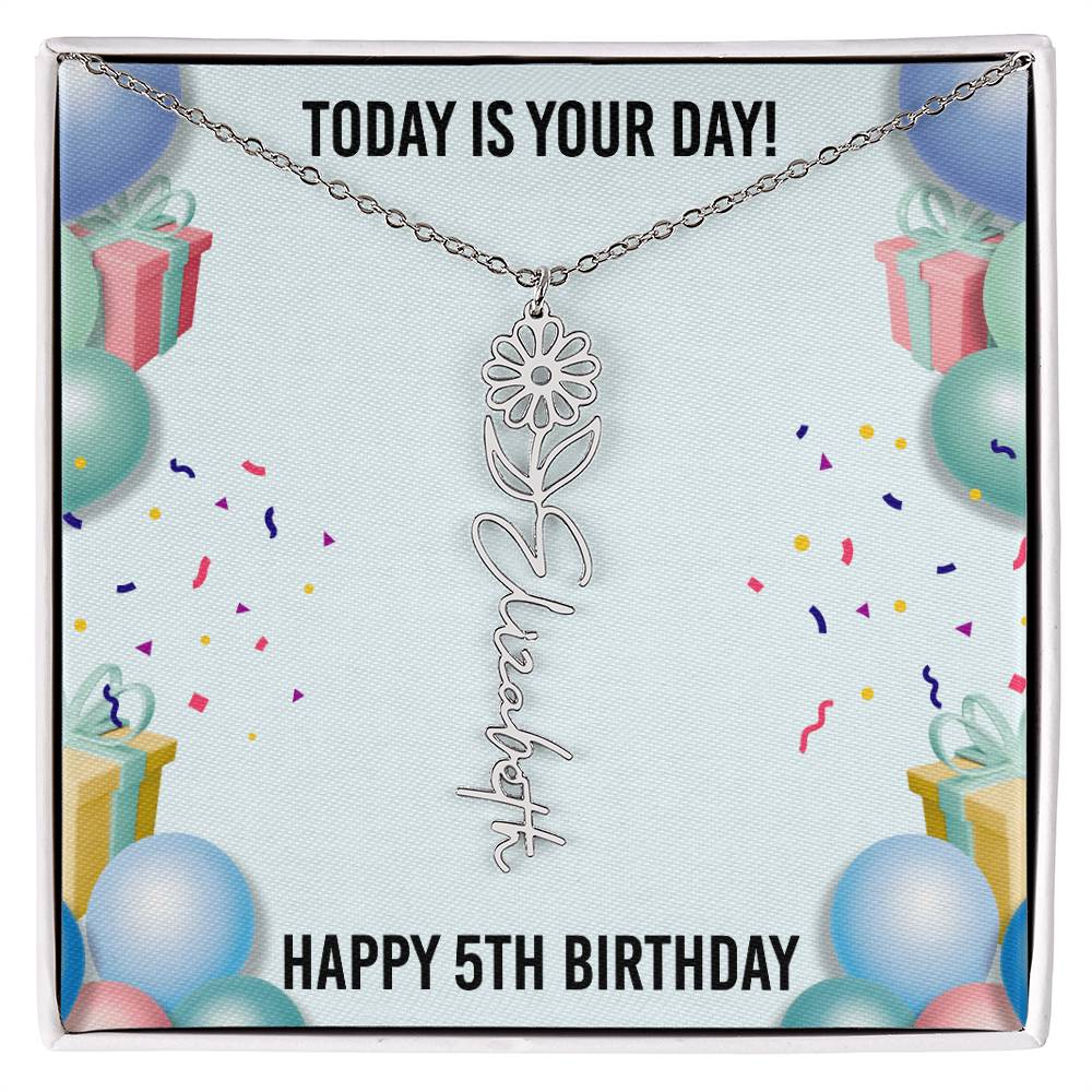5th Birthday Necklace for Women, Personalized Birth Flower Necklace, Birth Flower Name Necklace, Personalized Birthday Gifts for Best Friend