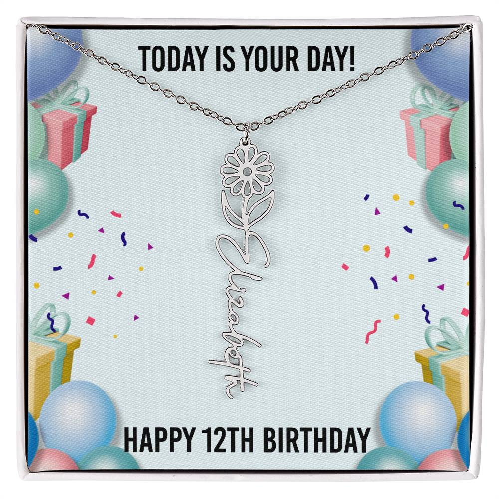 12th Birthday Necklace for Women, Personalized Birth Flower Necklace, Birth Flower Name Necklace, Personalized Birthday Gifts for Best Friend