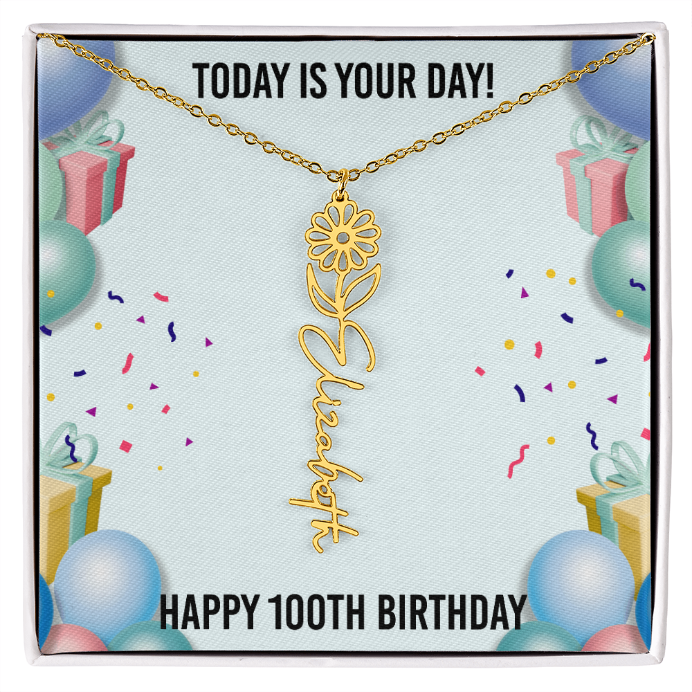 100th Birthday Necklace for Women, Personalized Birth Flower Necklace, Birth Flower Name Necklace, Personalized Birthday Gifts for Best Friend