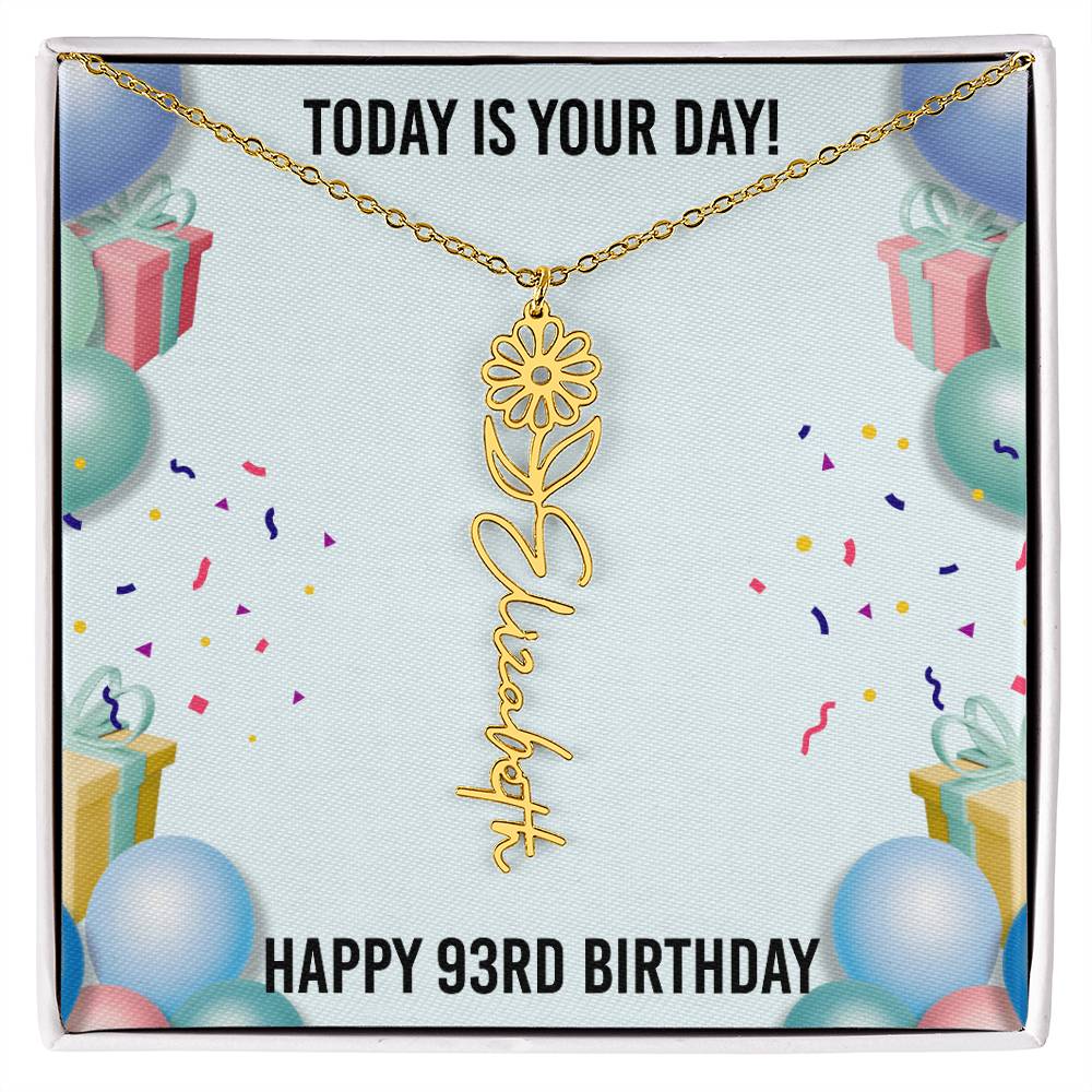 93rd Birthday Necklace for Women, Personalized Birth Flower Necklace, Birth Flower Name Necklace, Personalized Birthday Gifts for Best Friend