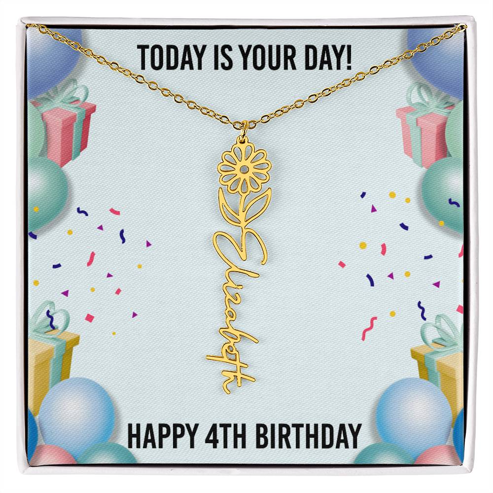 4th Birthday Necklace for Women, Personalized Birth Flower Necklace, Birth Flower Name Necklace, Personalized Birthday Gifts for Best Friend