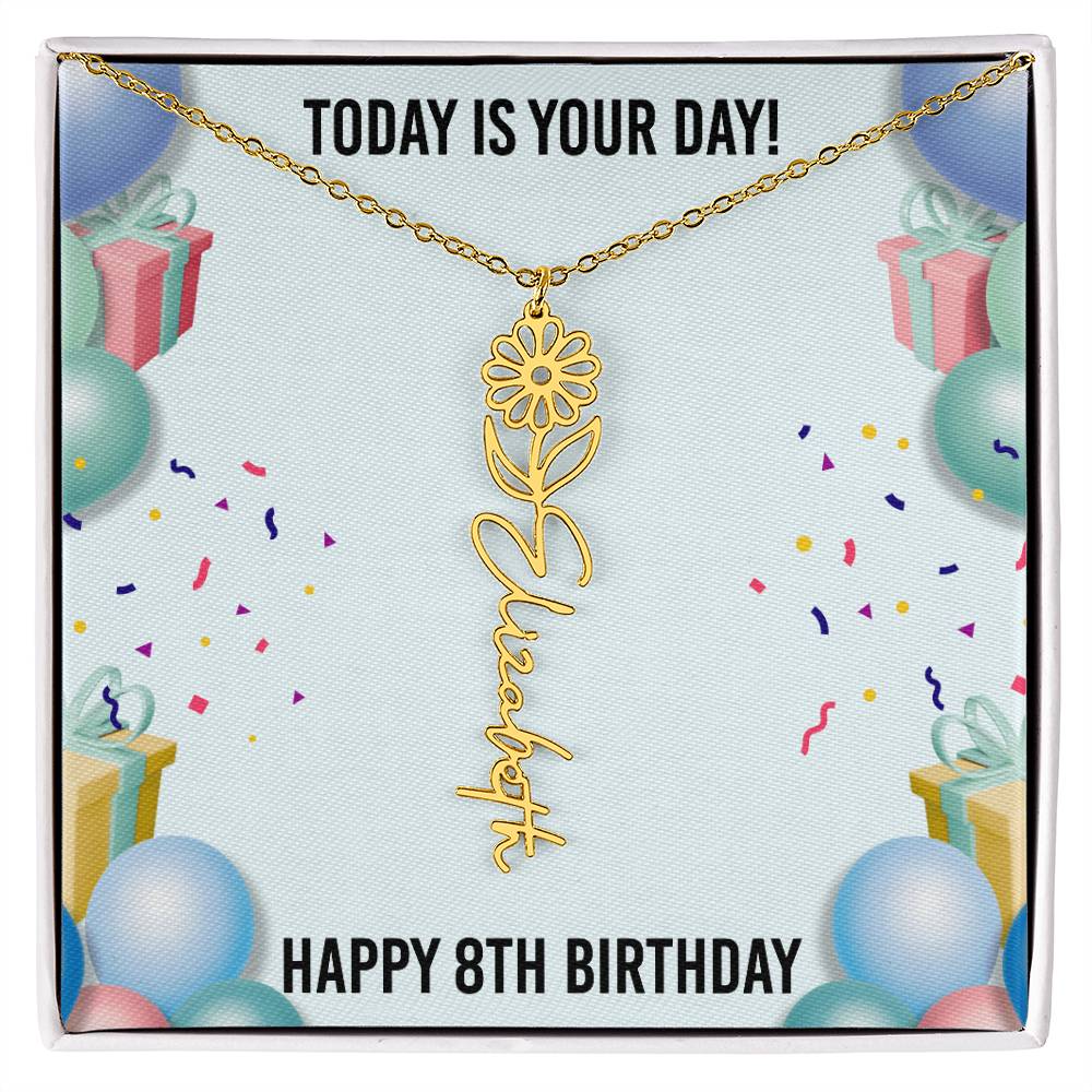 8th Birthday Necklace for Women, Personalized Birth Flower Necklace, Birth Flower Name Necklace, Personalized Birthday Gifts for Best Friend