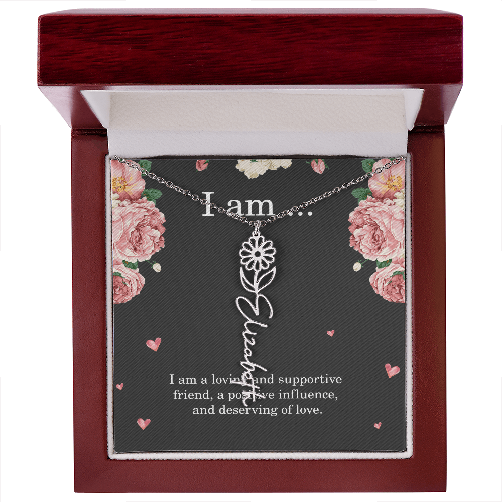 Personalized Birth Flower Necklace for Friend with Custom Name – Best Friend Birthday Gift Jewelry