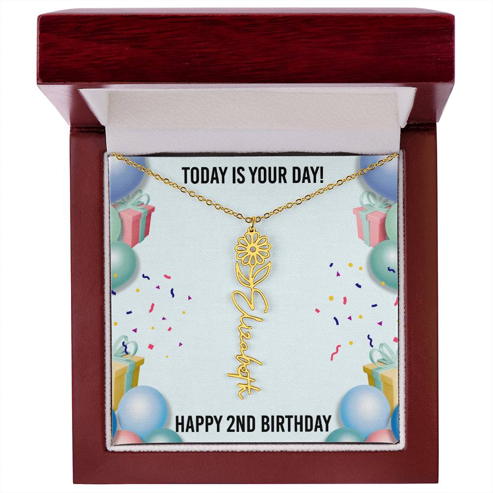 2nd Birthday Necklace for Women, Personalized Birth Flower Necklace, Birth Flower Name Necklace, Personalized Birthday Gifts for Best Friend
