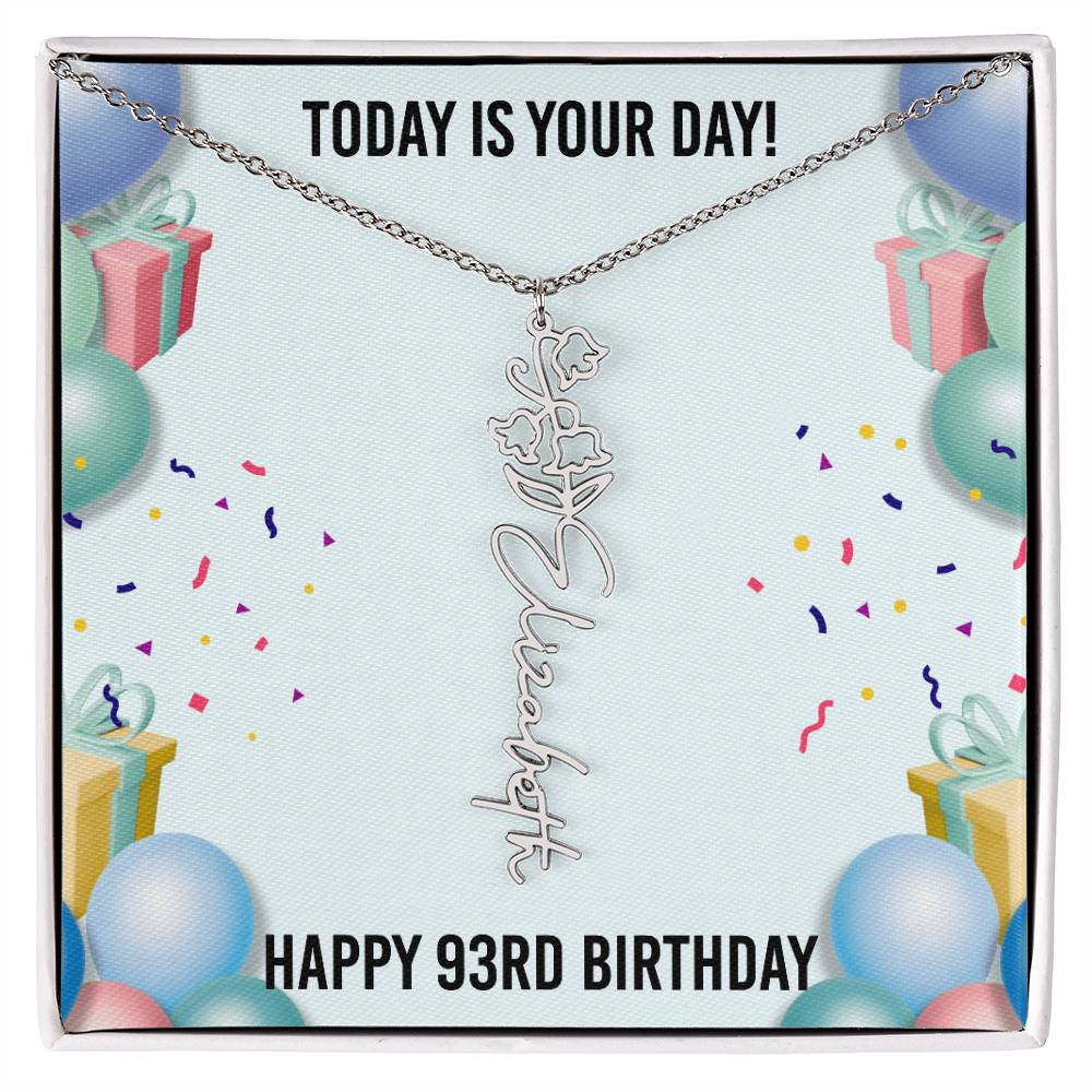 93rd Birthday Necklace for Women, Personalized Birth Flower Necklace, Birth Flower Name Necklace, Personalized Birthday Gifts for Best Friend
