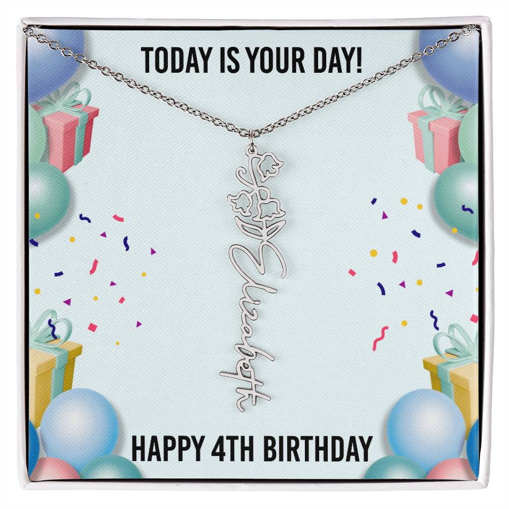 4th Birthday Necklace for Women, Personalized Birth Flower Necklace, Birth Flower Name Necklace, Personalized Birthday Gifts for Best Friend
